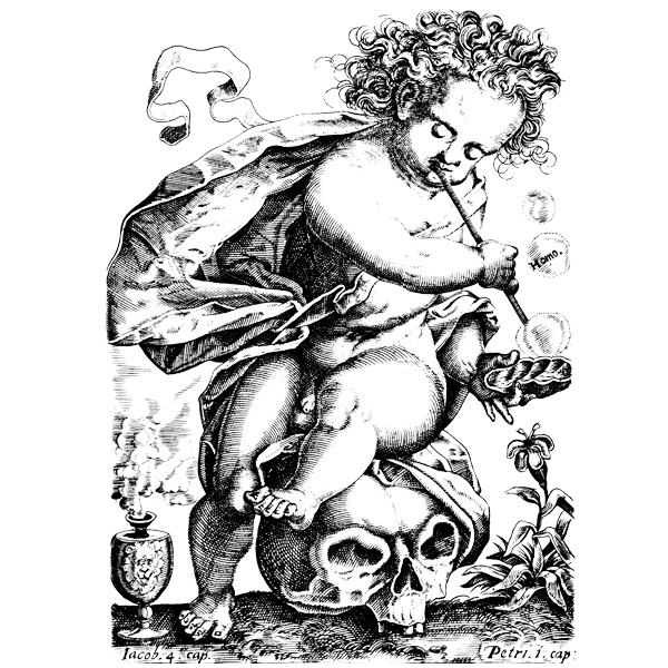 cherub seated on skull vector art