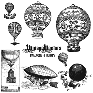 Vector art of Old Hot Air Balloons and Blimps