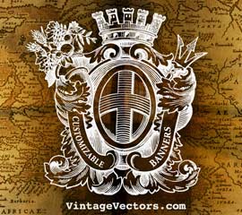 Vector art of Heraldry Crest Emblem with Crown, Trident, Cornucopia and Cross