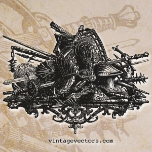 Vector art of Medieval Armor and Weapons Collage