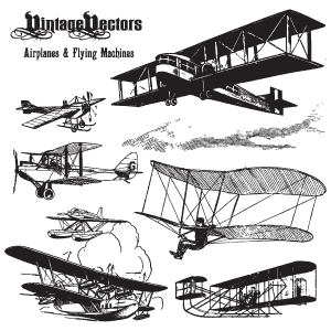 Vector art of airplanes, pontoon planes and early flying machines