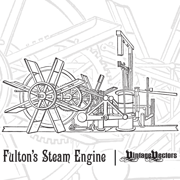 Vector Art Diagram of Fulton's First Steamboat Engine