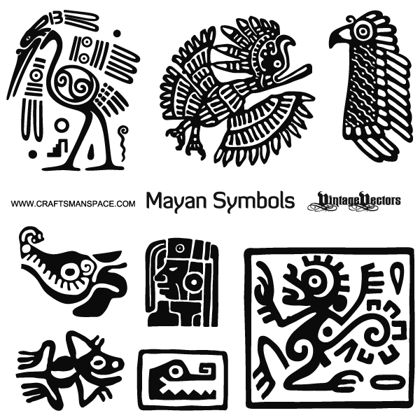 Vector art of Mayan Animal Symbols and Mayan Male Head Profile