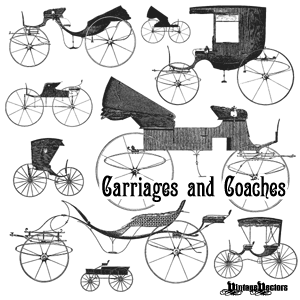 Vector art of old horse drawn carriages and coaches from the 1800s