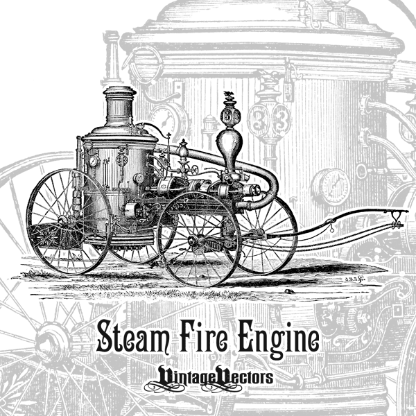 Free vector art download of Steam Fire Engine Illustration from 1800s