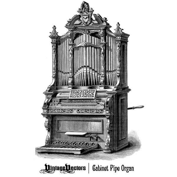 Vector art of Cabinet Pipe Organ Engraving Circa 1880