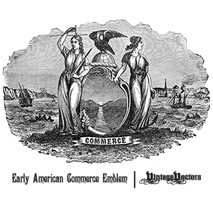 Vector art of Early American Emblem Engraving Representing Commerce