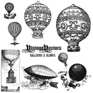 Vector art of Old Airships - Hot Air Balloons and Blimps