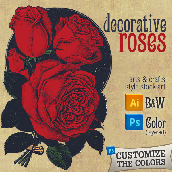 Vector art of roses - Arts & Crafts style rose graphic