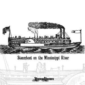 Vector art of an antique steamboat on the Mississippi River