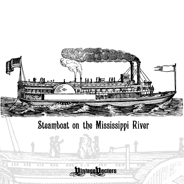 Vector art of an antique steamboat on the Mississippi River