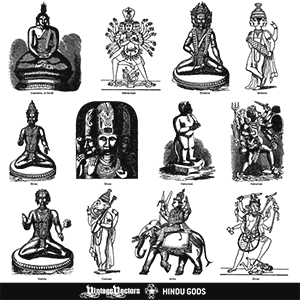 Vector art of Hindu Gods: Dieties of India Engravings