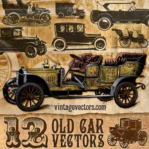 Vector art of 12 Antique Car Vectors: Coaches, Gangster, Gatsby Automobiles