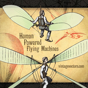 Vector art of Human Powered Flying Machines, Winged Contraptions